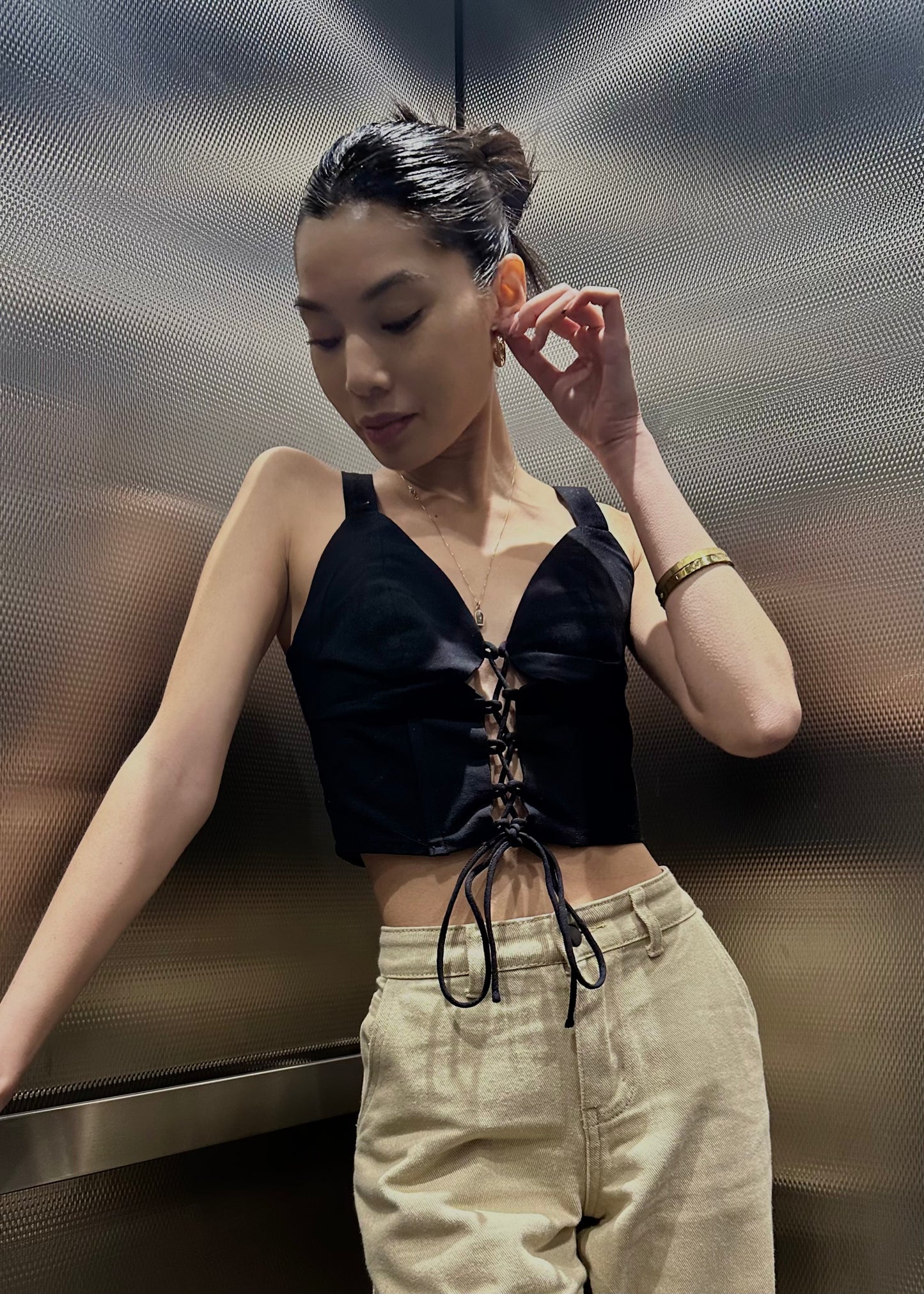 Fern Knit Bustier Laced Top