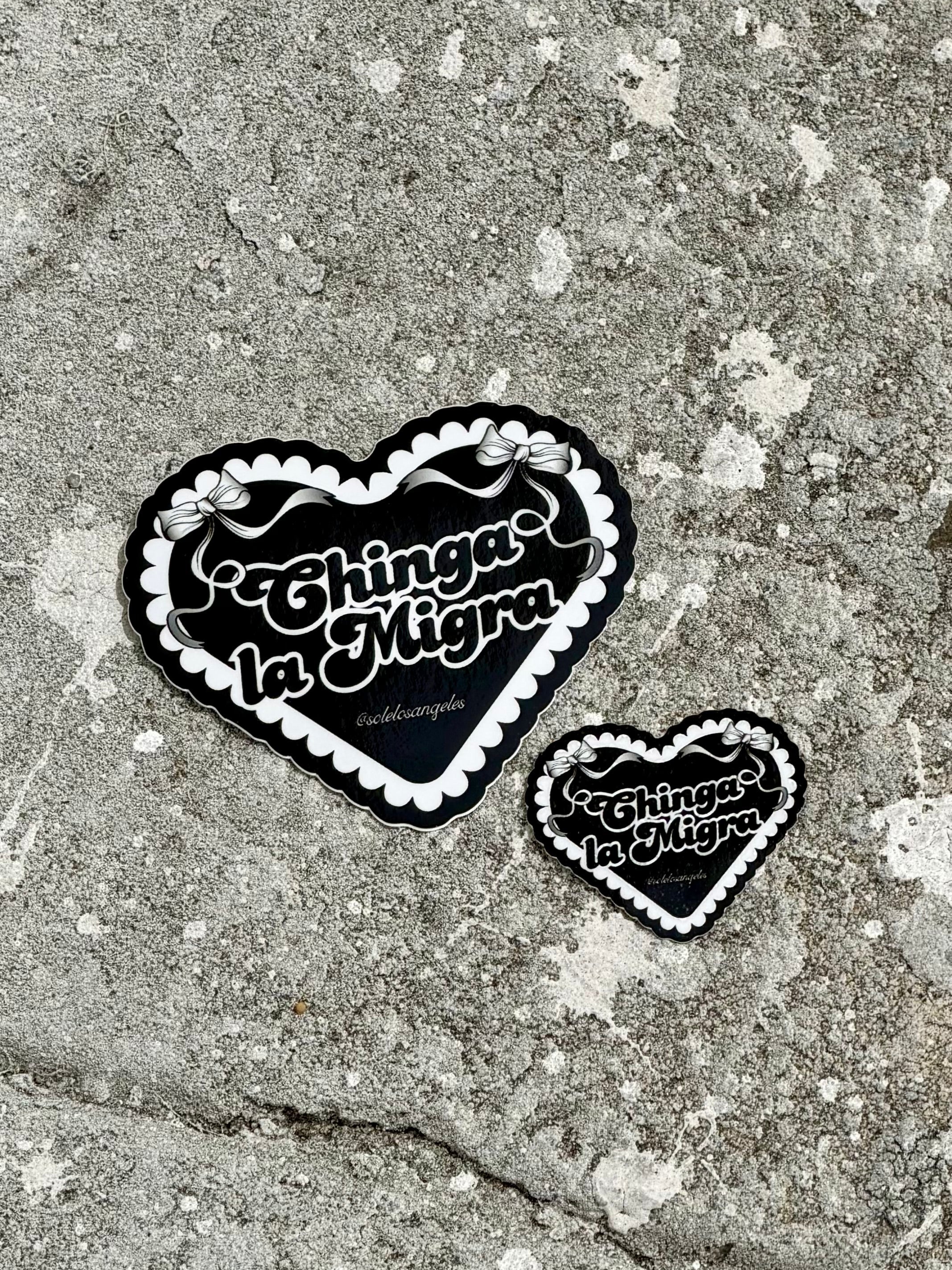 Chinga la Migra Sticker (Black Heart & White Ribbon)