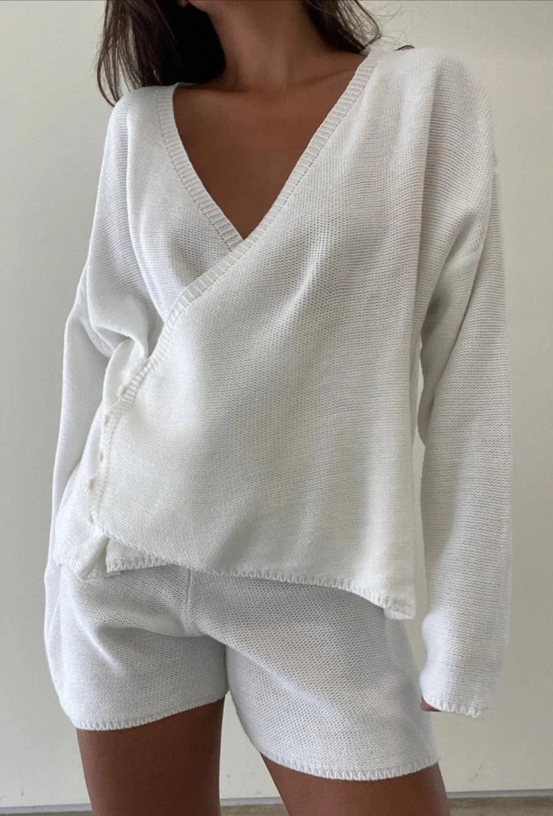 Emery Front Wrap Knit Top Shorts Set