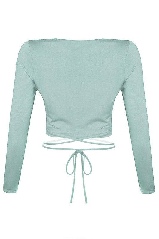 Lissette Waist Tie Crop Top (Sage)