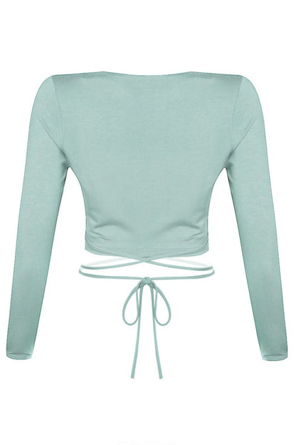 Lissette Waist Tie Crop Top (Sage)