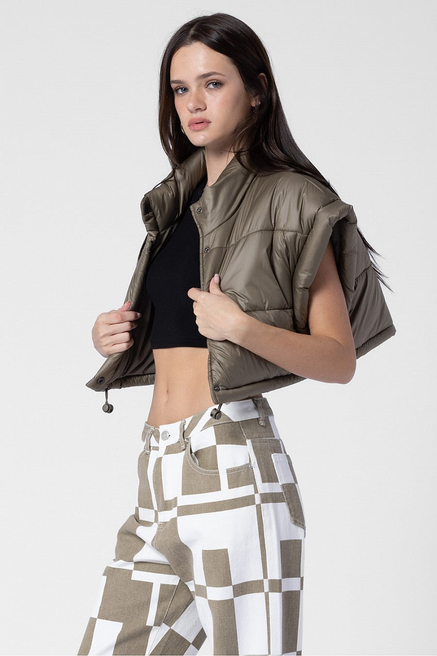 Jade "Pull String" Cropped Puffer Vest