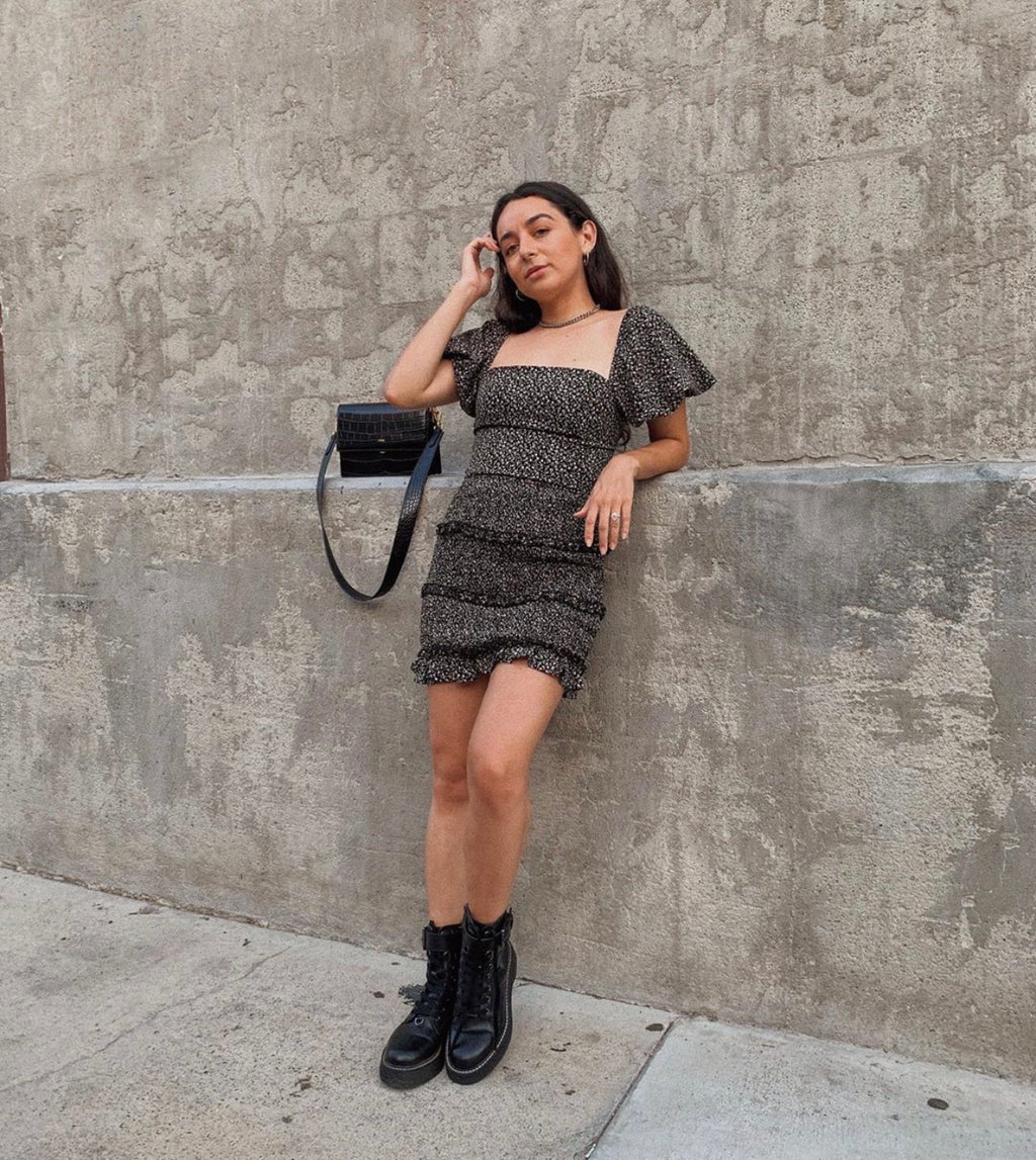 Camila Squareneck Puff Sleeve Scruntch Dress