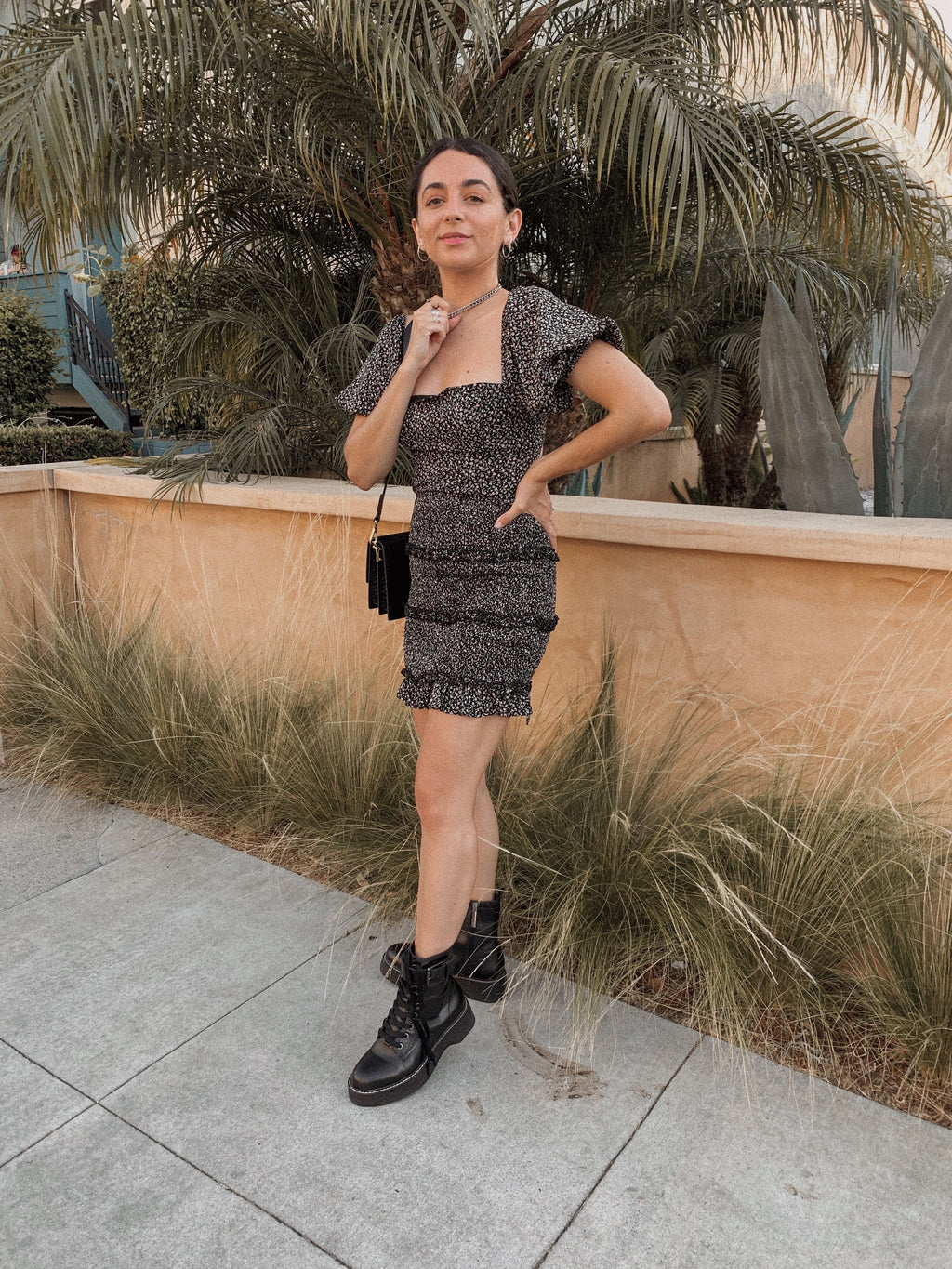 Camila Squareneck Puff Sleeve Scruntch Dress