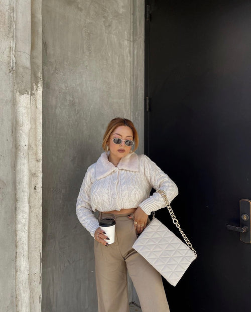 Amy Highwaisted Wideleg Trouser Pants (Beige)