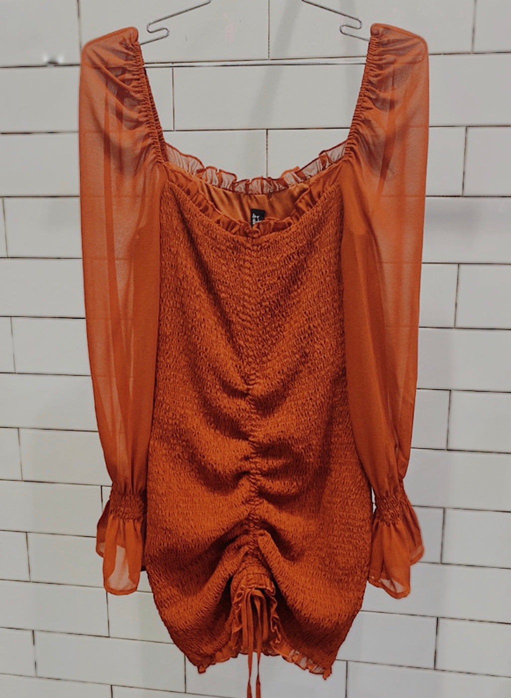 Carmen Shirred Smocked Dress (Rust)