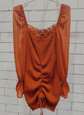 Carmen Shirred Smocked Dress (Rust)